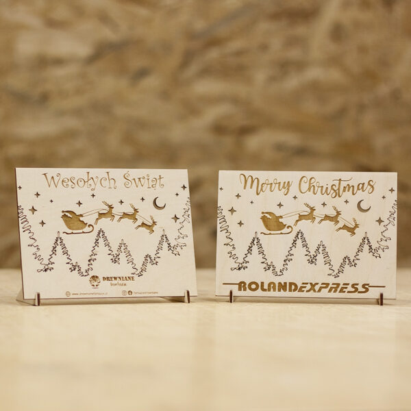 Drewniane pocztówki świąteczne z logo firmy 10szt.