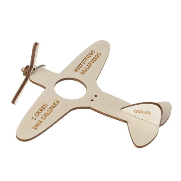 Samolot na lizaka z kręcącym śmigiełkiem i imieniem