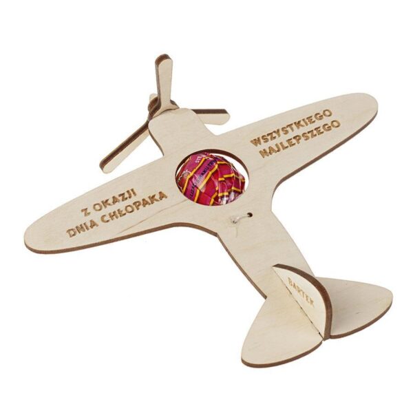 Samolot na lizaka z kręcącym śmigiełkiem i imieniem