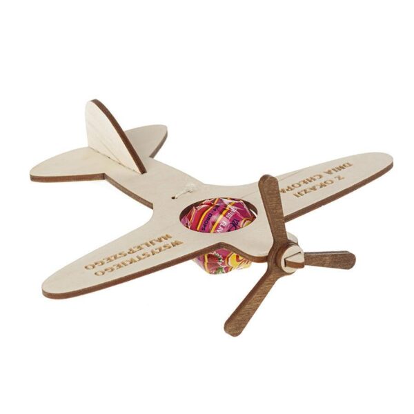 Samolot na lizaka z kręcącym śmigiełkiem i imieniem
